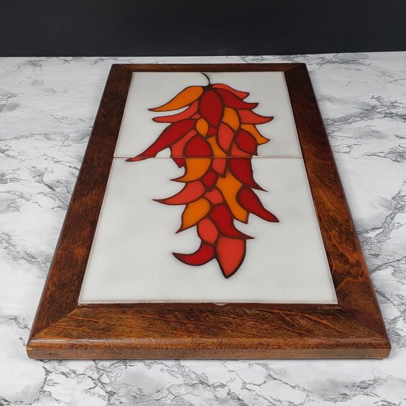 Italian Tile Wood Red Peppers Trivet Wall Decor Vintage - Picture 7 of 13